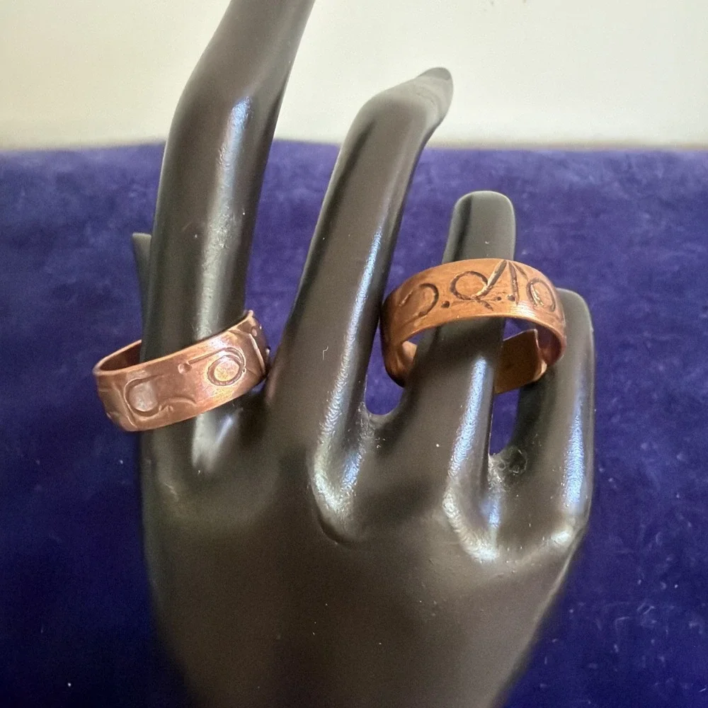 Vintage Tibetan Copper Artisan Ring Set 2 Adjustable Band Size 8 10.2g